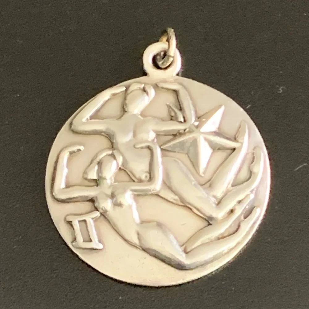 Vintage 1950s Margot De Taxco Zodiac Sterling Silver Gemini Pendant Necklace 24” - Picture 7 of 15